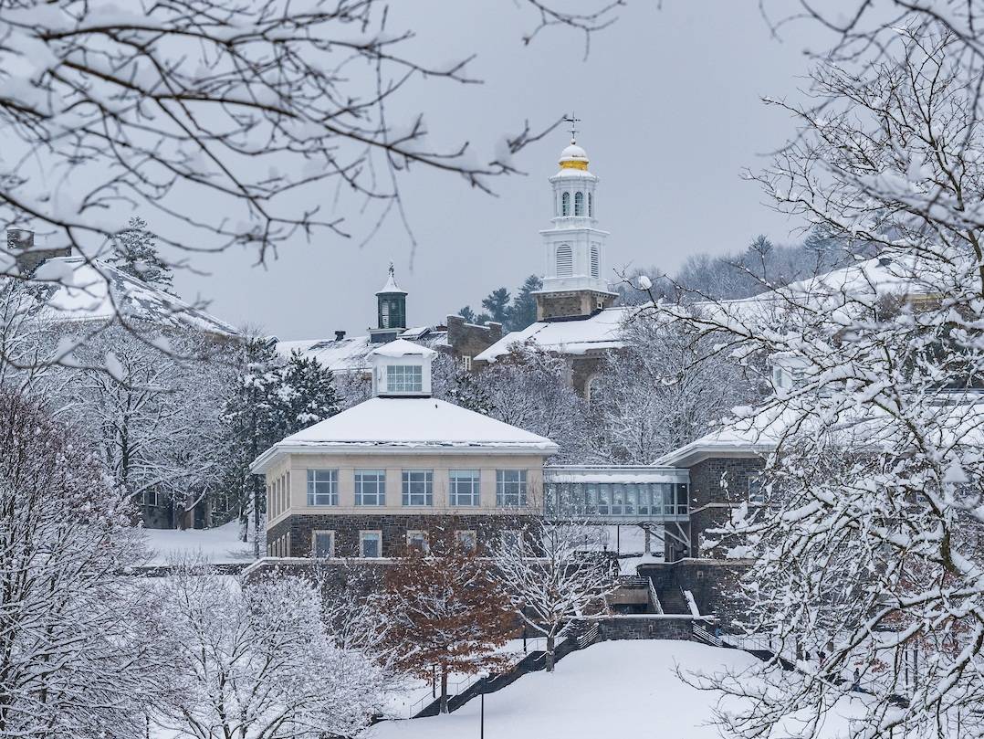 The ɫTV University campus is pictured after a snowfall